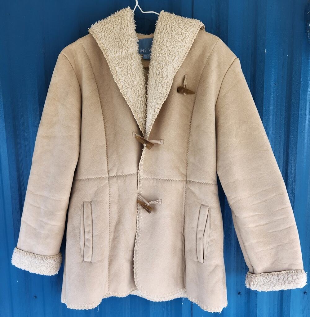 Nine West Hooded Toggle Coat Sherpa Lined Beige Jacket Coat Size Large